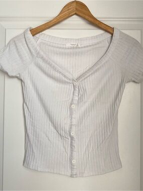 Urban Outfitters White Ribbed Button-Front Scoop Top